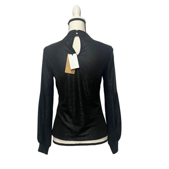 Halogen Women’s Metallic Cutout Mock Neck Top in Rich Black, Sz. S - Picture 12 of 12